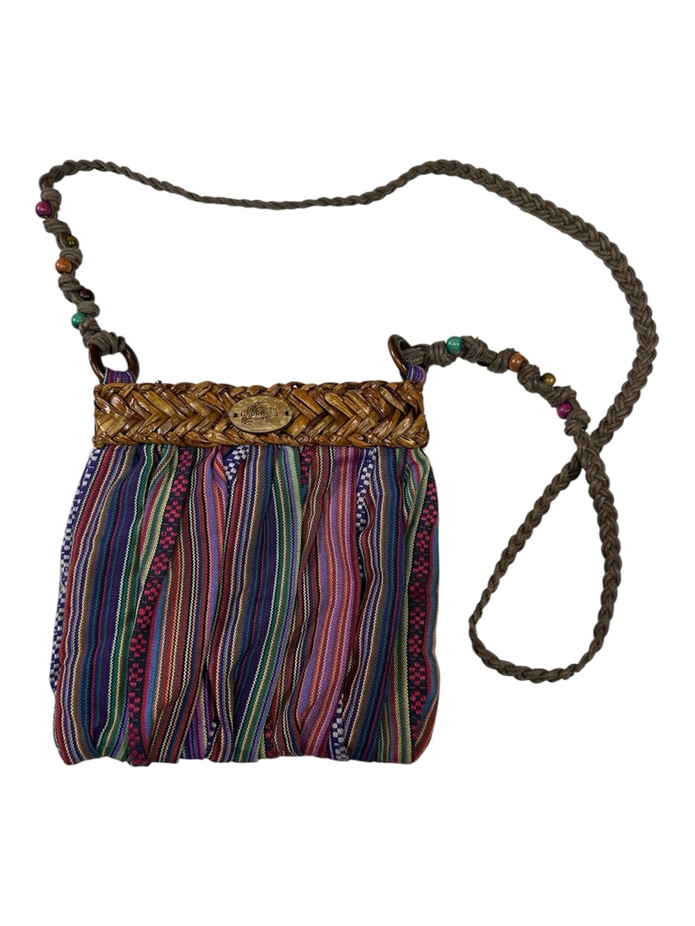 Cappelli Straworld Boho Shoulder Bag Woven Straw Colorful Stripe Beaded Strap